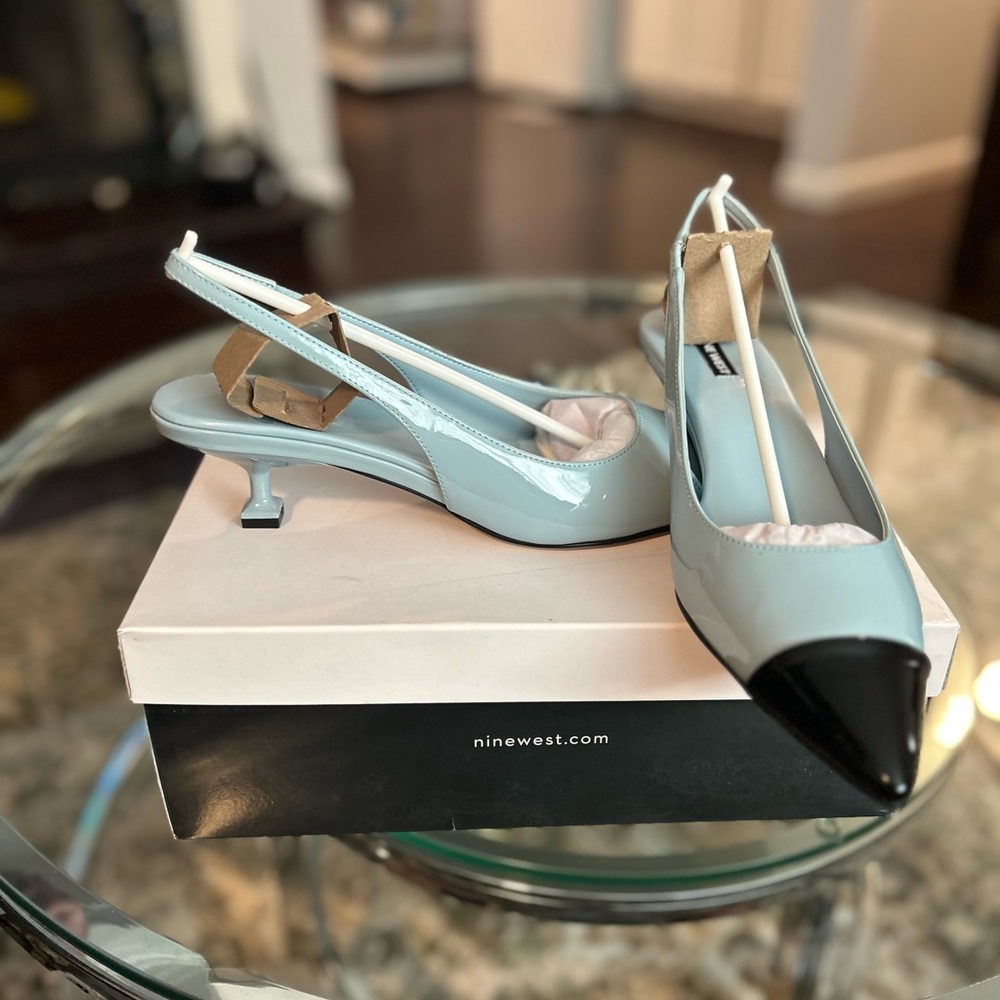 Nine West Women's Black and Light Gray Slingback Heels